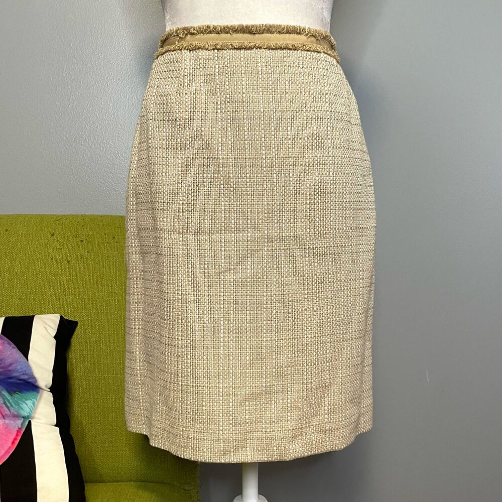 Tahari Tan Tweed Straight Pencil Skirt NEW 8P Petite
